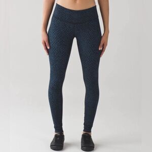 Lululemon Wunder Under III Tights Full Length 28” Women's Size 4 Blue Black Dot